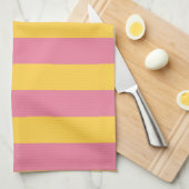 Levendig roze en geel verticaal gestreept patroon theedoek (Quarter Fold)