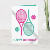 Levendig roze en mint tennisracket Verjaardag Kaar Kaart (Voorkant)