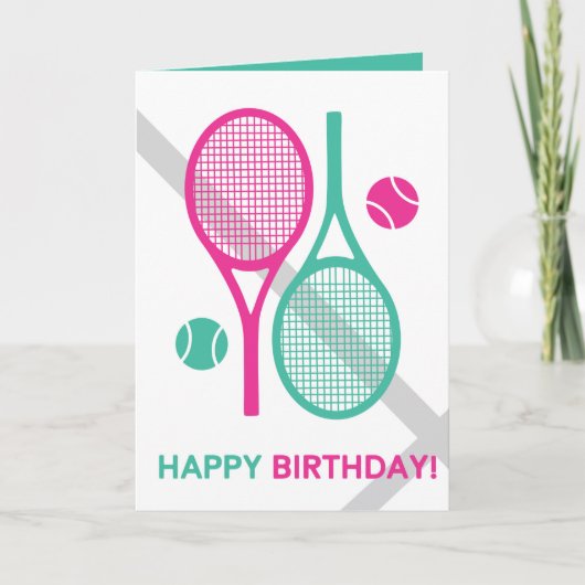 Levendig roze en mint tennisracket Verjaardag Kaar Kaart (Voorkant)