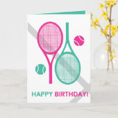 Levendig roze en mint tennisracket Verjaardag Kaar Kaart (Gele Bloem)