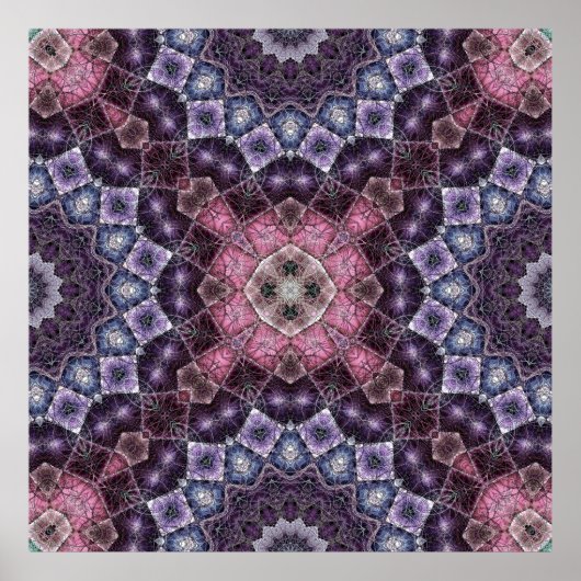Levendig roze en paarse Mandala webpatroon Poster (Voorkant)