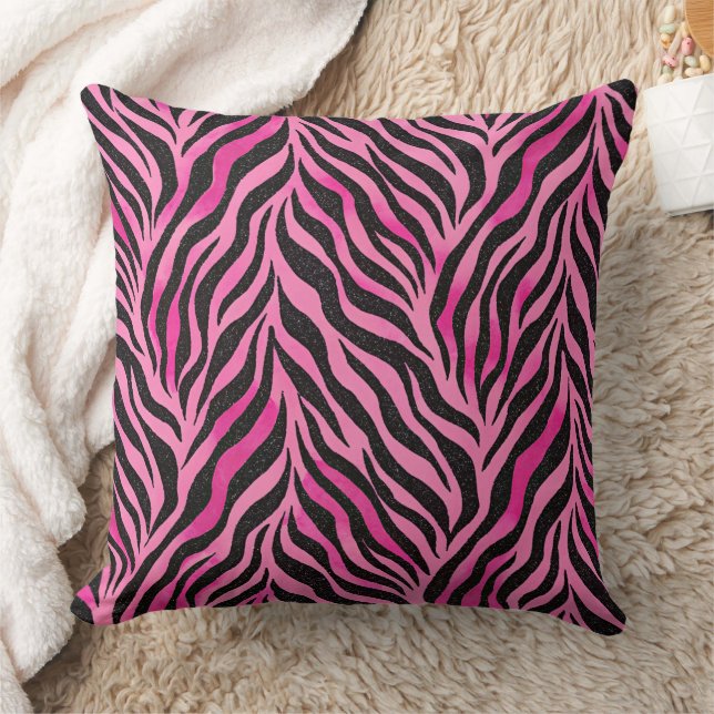 Levendig Roze en Zwarte Zebraprint Kussen (Deken)