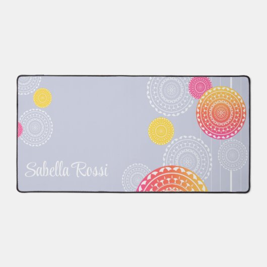 Levendig roze geel Random Mandala gepersonaliseerd Bureaumat (Voorkant)