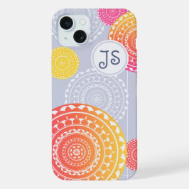 Levendig roze geel willekeurig mandala monogram iPhone 15 plus case