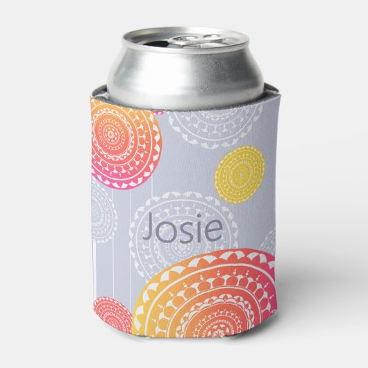 Levendig Roze Geel Willekeurige Mandala op Blauwe  Blikjeskoeler (Blikje Voorkant)