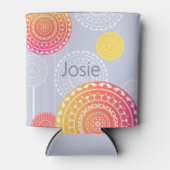 Levendig Roze Geel Willekeurige Mandala op Blauwe  Blikjeskoeler (Voorkant)