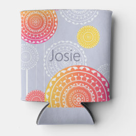 Levendig Roze Geel Willekeurige Mandala op Blauwe  Blikjeskoeler