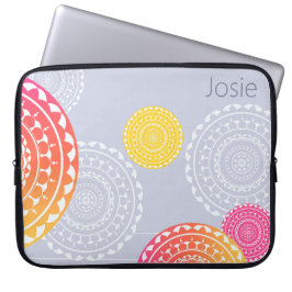 Levendig Roze Geel Willekeurige Mandala op Blauwe Laptop Sleeve