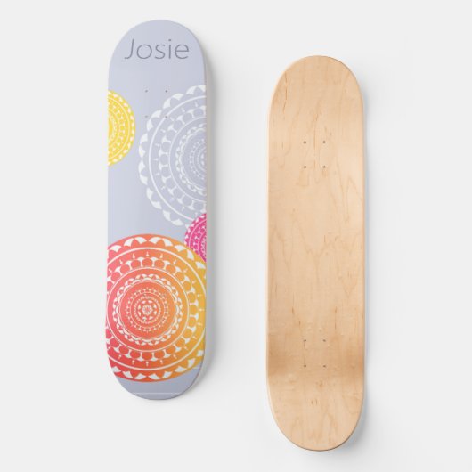 Levendig Roze Geel Willekeurige Mandala op Blauwe  Persoonlijk Skateboard (Voorkant)