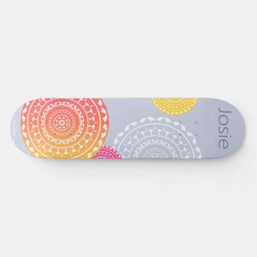 Levendig Roze Geel Willekeurige Mandala op Blauwe  Persoonlijk Skateboard (Horizontaal)