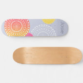 Levendig Roze Geel Willekeurige Mandala op Blauwe  Persoonlijk Skateboard (Horizontaal)