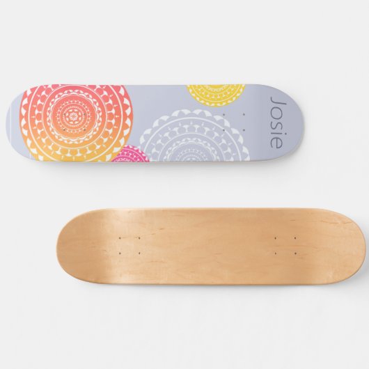 Levendig Roze Geel Willekeurige Mandala op Blauwe  Persoonlijk Skateboard (Horizontaal)