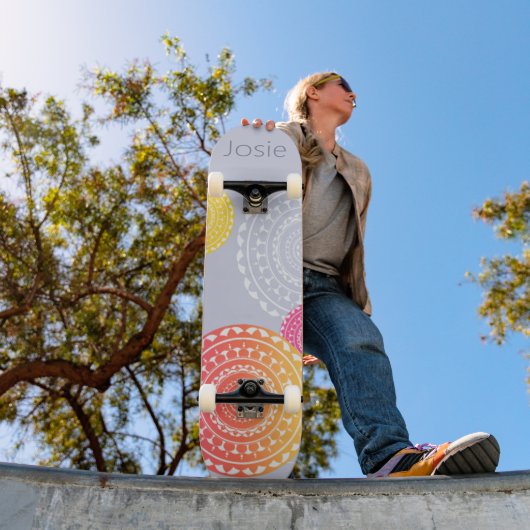 Levendig Roze Geel Willekeurige Mandala op Blauwe  Persoonlijk Skateboard (Buiten 1)