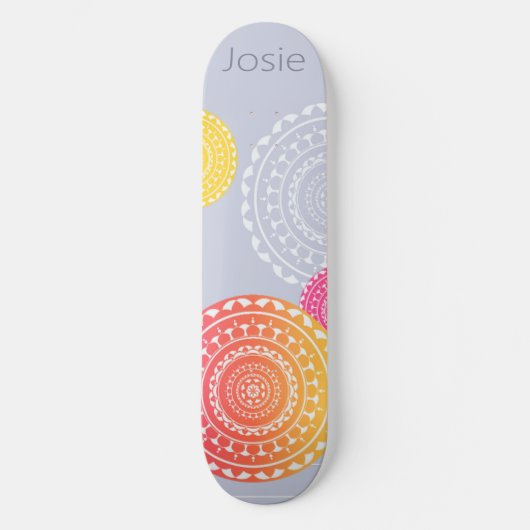 Levendig Roze Geel Willekeurige Mandala op Blauwe  Persoonlijk Skateboard (Voorkant)