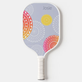 Levendig Roze Geel Willekeurige Mandala op Blauwe  Pickleball Paddle