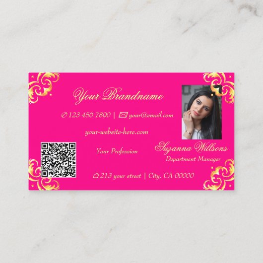 Levendig Roze Goud met Foto en QR Code Visitekaartje (Achterkant)