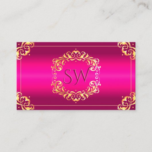 Levendig Roze Goud  Monogram Foto QR-code Visitekaartje (Voorkant)