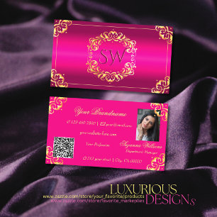 Levendig Roze Goud  Monogram Foto QR-code Visitekaartje