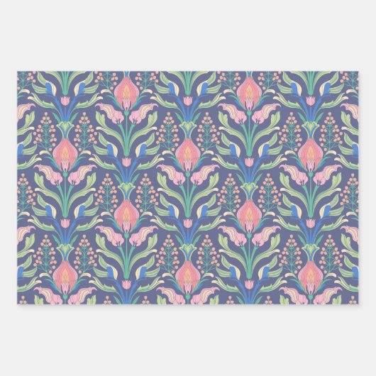 Levendig roze groen blauw Art Nouveau Bloemen Inpakpapier Vel (Voorkant 3)