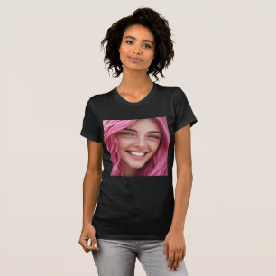 Levendig Roze Haar Sproeten Glimlach Portret Grafi T-shirt