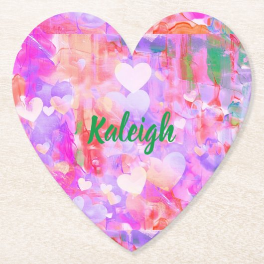 Levendig roze Hearted Paper Onderzetter (Voorkant)