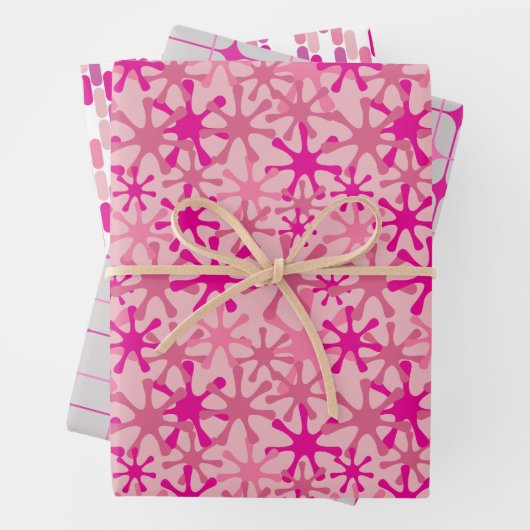 Levendig roze inpakpapier in set van 3 Design (In situ)