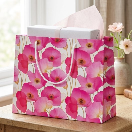 Levendig Roze Klaproos Bloemmotief Groot Cadeauzakje