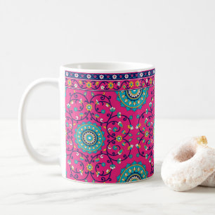 Levendig roze Marokkaanse Boho bloementapijt Koffiemok
