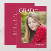 Levendig Roze Modern 1-foto 2025 Graduation Party Kaart (Voorkant / Achterkant)