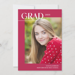 Levendig Roze Modern 1-foto 2025 Graduation Party Kaart