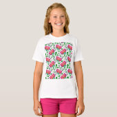 Levendig roze-oranje bloempatroon t-shirt (Voorkant volledig)
