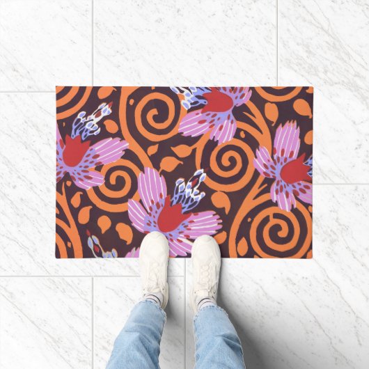 Levendig Roze & Oranje Draaikolk Art Deco Bloem Deurmat (Binnen)