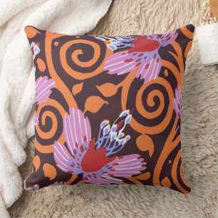 Levendig Roze & Oranje Draaikolk Art Deco Bloem Kussen