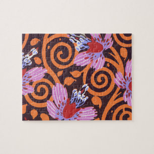 Levendig Roze & Oranje Draaikolk Art Deco Bloem Legpuzzel