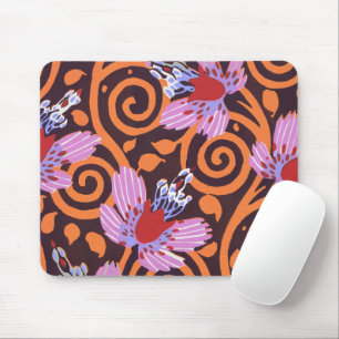 Levendig Roze & Oranje Wervelende Art Deco Bloem Muismat