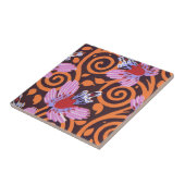 Levendig Roze & Oranje Wervelende Art Deco Bloem Tegeltje (Zijkant)