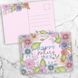 Levendig Roze Paarse Bloeiende Bloemen Moederdag Briefkaart