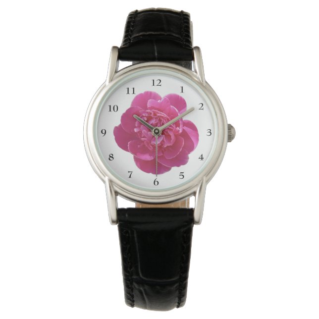 Levendig roze pioen bloem horloge (Voorkant)
