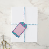 Levendig roze rechthoekig ontwerp op blauwe achter cadeaulabel (Met Touw)