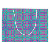 Levendig roze rechthoekig ontwerp op blauwe achter groot cadeauzakje (Achterkant)