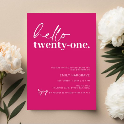 Levendig Roze-Roze Hello 21e Verjaardagsfeestje Kaart
