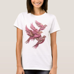Levendig Roze ROZE VOGELS Artistiek Motief T-shirt