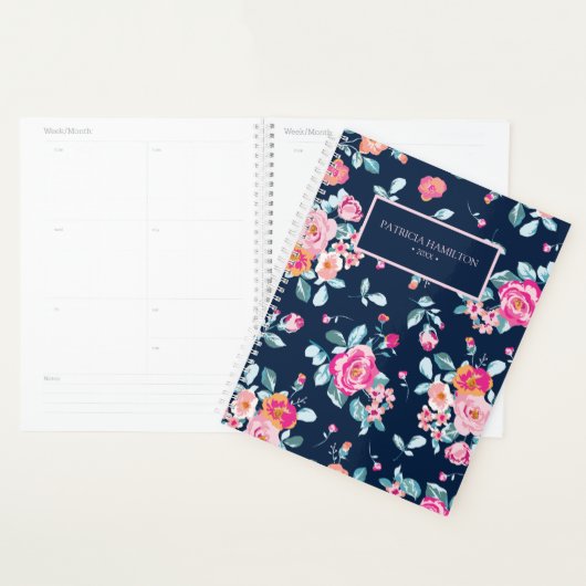 Levendig roze rozen bloemenpatroon planner (Display)
