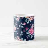 Levendig Roze Rozen Bloempatroon Monogram Koffiemok (Center)
