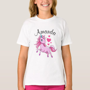 Levendig Roze Springen Eenhoorn Meisje Naam T-shirt