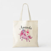 Levendig Roze Springen Eenhoorn Meisje Naam Tote Bag (Achterkant)