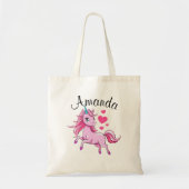 Levendig Roze Springen Eenhoorn Meisje Naam Tote Bag (Voorkant)