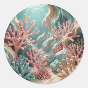 Levendig roze teal koraalrif onder water Oceaan Ronde Sticker