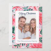 Levendig Roze Tropische Kerst Bloemen Foto Feestdagenkaart (Voorkant)