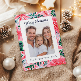 Levendig Roze Tropische Kerst Bloemen Foto Feestdagenkaart